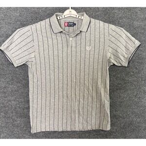 Chaps Ralph Lauren Mens Polo Shirt Gray Pinstripe Embroidered RL Logo Size M
